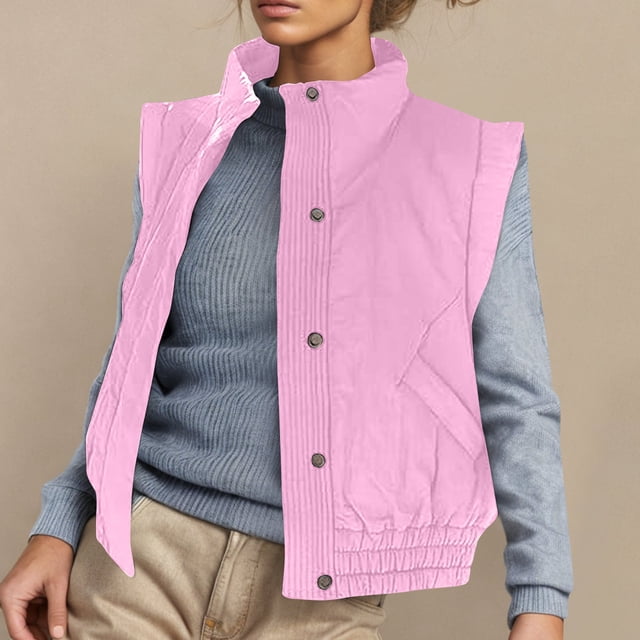 Women's Casual Solid Color Lapel Hooded Sleeveless Jacket with Elastic Hem for Spring and Summer