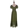 thumbnail image 2 of Robe Maxi pour Femme de Style Renaissance Paysanne, Style Bohème, Manches Cap, Bordure en Dentelle, Vert Olive, XX-Grand, 2 of 5