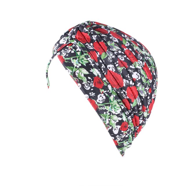 Ladies Turban Polyester Reusable Washable Foldable Decorative Cap Indoor Outdoor Walking Working Head Bonnet Beanie Red Rose