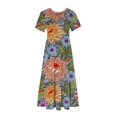 thumbnail image 3 of Pisexur Robes d'Été de Plage pour Femmes Décontractées à Fleurs à Manches Courtes Boho Robe Maxi à Fleurs Col Ras du Cou Smockée à Étages Fluide Longues Robes, 3 of 3