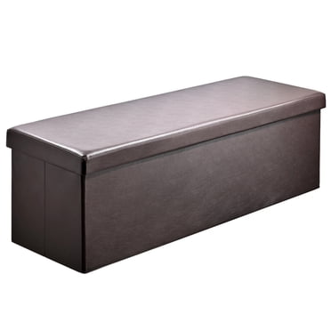 Banc Ottoman de Rangement Pliable de 45 Pouces, Banc de Rangement en Similicuir, Coffre de Rangement avec Siège Rembourré Repose-Pieds Tabouret