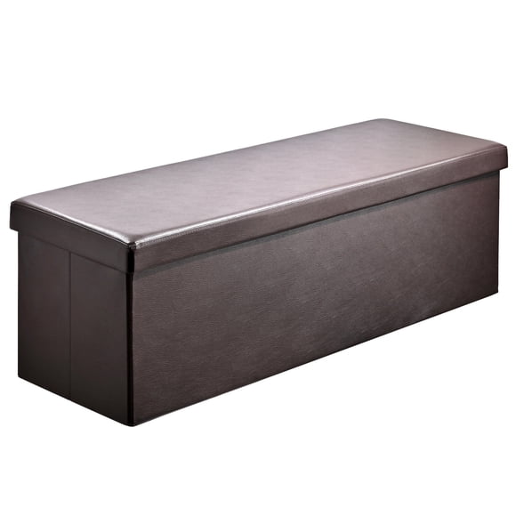 45 Inches Foldable Storage Ottoman Bench, Faux Leather Storage Bench, Storage Chest Padded Seat Footrest Stool