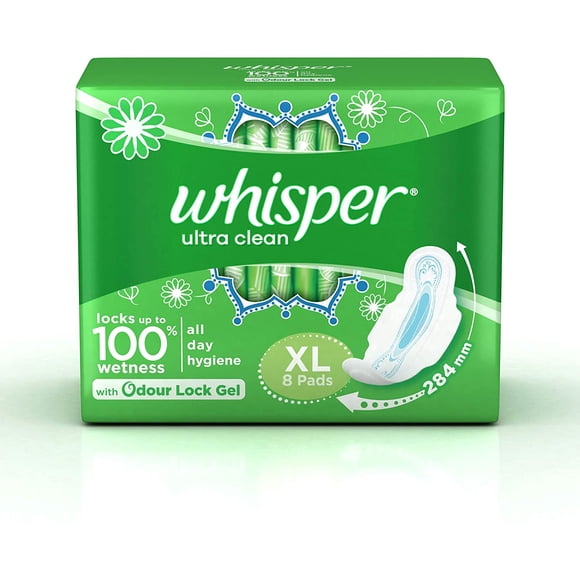 Whisper Ultra Clean Sanitary Pads for Women, XL 8 Napkins