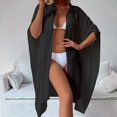 thumbnail image 4 of Paréo de Bikini Uni à Simple Boutonnage Manches Dolman Coupe Ample Col Rabattu Polyester Transparent Maillot de Bain pour Femmes Revers Sortie de Plage pour Femmes, 4 of 7