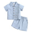 thumbnail image 1 of Hiiyo Boys Summer Outfits Cotton Linen Short Sleeve Button Shirt Shorts Set, Sizes 1-12, 1 of 4