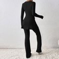thumbnail image 4 of Women Crewneck Tops & Wide Leg Pant Set Simple Slouchy Home Suits (Army Green S), 4 of 6