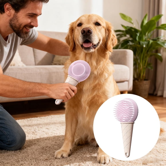 Ice Grooming Brush and Massage Comb for Pet Bathing Shedding Control Deshedding with Ergonomic Handle