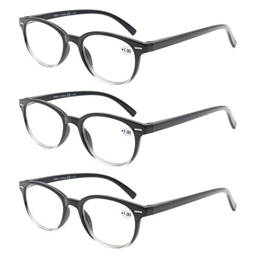 MODFANS Round Stylish Reading Glasses 3 Pair with Spring Hinge Fashion Glasses for Reading for Men and Women +1.00