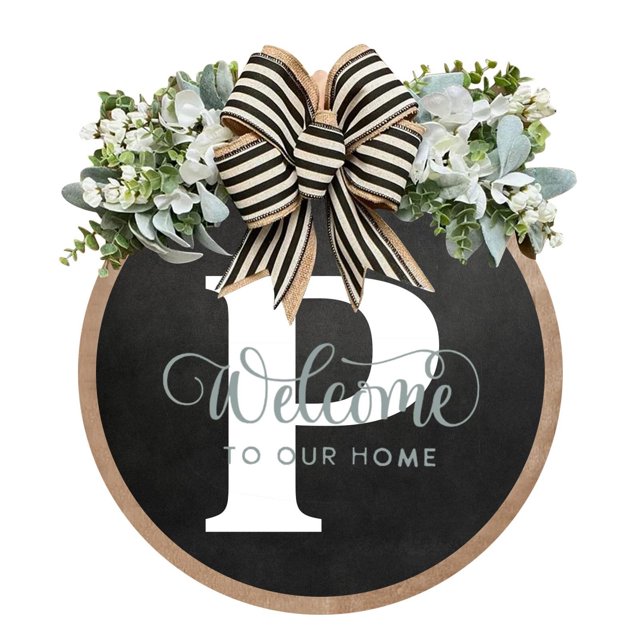Front Door Wreath With Last Name And Year Design For Year-Round Hanging Decor 30 cm x 30 cm