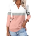 thumbnail image 2 of Hot6sl Économies d'Été Liquidation Blouse & Chemise à Manches Courtes Col Rabattu, T-shirt Assorti pour Femmes Col en V Col Rabattu Manches 3/4, Haut en polyester pour Femmes/Orange, P, 2 of 5