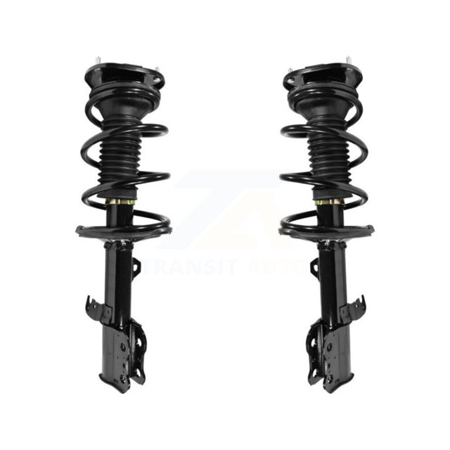 Transit Auto front complete suspension shocks, strut, and coil spring mount assemblies kit for 2003-2008 Toyota Corolla. Includes two front suspension strut and coil spring assemblies for both driver and passenger sides. Designed to restore ride height and optimize handling. Fully assembled units with application-specific coil springs and mounts for precise fit and performance.