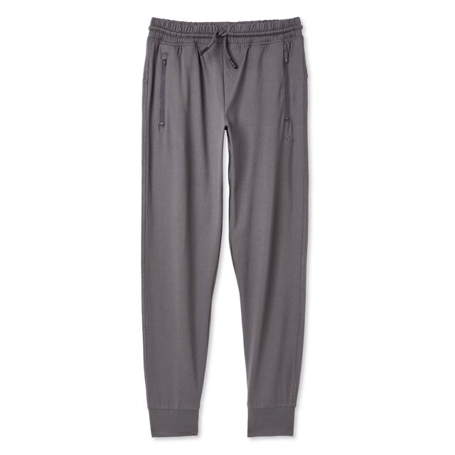 Athletic Works Jogger en Jersey pour Garçons, Gris, avec Taille Élastique et Cordon de Serrage, Deux Poches Zippées et Chevilles Côtelées. Fabriqué en Tricot Jersey Brossé avec Technologie d'Évacuation de l'Humidité DRI-MORE, Convient aux Bas de Vêtements d'Entraînement pour Garçons et aux Tenues Décontractées.