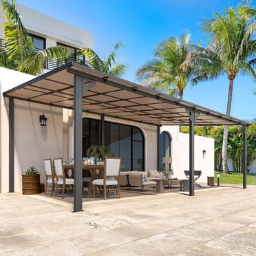 YODOLLA Pavillon à Toit Rigide 12 Pieds x 20 Pieds Pergola Extérieure en Aluminium pour Jardin, Patio, Cour Arrière - Gris Foncé