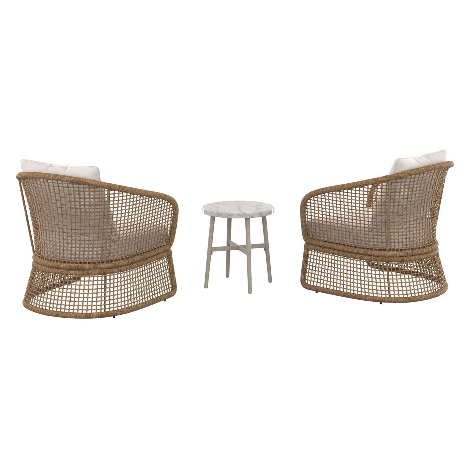 Ensemble causerie extérieur en acier 3 pièces avec coussins Lasso HOMETRENDS, brun