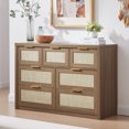 thumbnail image 1 of OAKHAM Commode 7 Tiroirs, Grand Commode en Rotin pour Chambre à Coucher Salon, Noyer Clair, 1 of 7