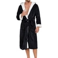 thumbnail image 3 of Penkiiy Mens Hooded Robe Plush Fleece, Soft Fluffy House Coat Lounge Robe Full Length Bathrobes with Pockets S Black, 3 of 3