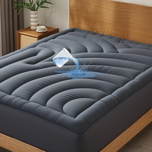 Matelas imperméable Pad King, Couvercle de matelas sans bruit avec 8"-21" Poche profonde, Lavable en machine, Gris, 78x80