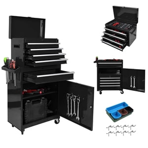 QinaQin Heavy Duty Tool Chest with 5 Drawers, Mobile Steel Storage Cabinet with Tray Dividers and Locking Casters