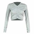thumbnail image 1 of CEHVOM T-Shirt Court Décontracté pour Femmes, Printemps Automne, à Manches Longues, Col Rond, Imprimé Patchwork, Liquidation, 1 of 7