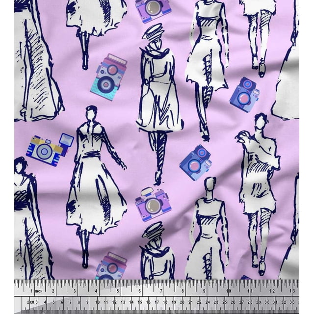 Soimoi Polyester Crepe Fabric Women & Camera Fashion Fabric Prints by Yard 52 Inch Wide