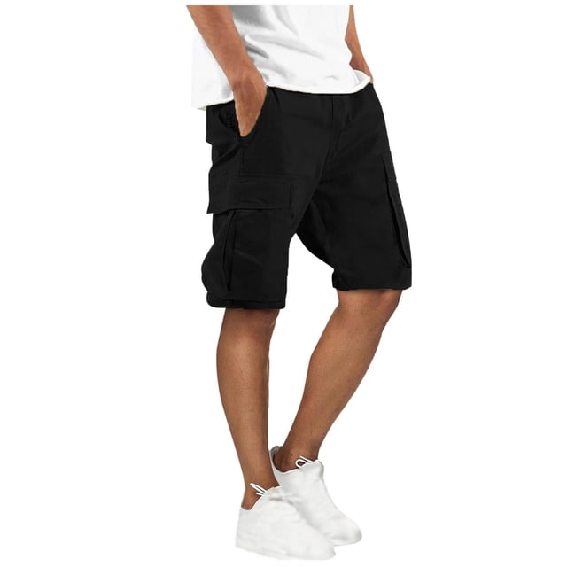Styesk Mens Shorts Man Solid-Color Loose Casual Multi-Pocket Drawstring Workwear Half Shorts Pants