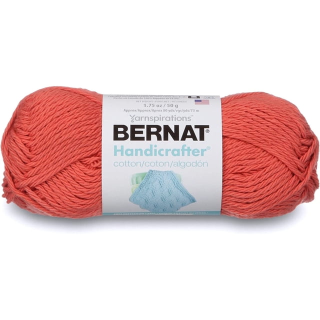 Bernat Artisanat Écheveau de Fil de Coton Couleur Corail, 1.75 oz (50 g), Fil de Grosseur Moyenne Adapté aux Projets de Tricot et de crochet, Y Compris la Décoration de la Maison et de la Cuisine, Fait de Doux, Absorbant 100 % Coton.