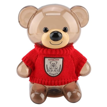 Sonew Children Coin Piggy Bank Money Box Cartoon Clothes Bear Plastic Transparent ,Cute Bear Piggy Bank,Piggy Bank Home Decoration