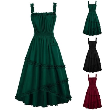 Sentmoon Robes de Collation des Grades Sans Manches 2025 à Col en V Robe de Vacances Dos Nu Couleur Unie à Bretelles Spaghetti Robe pour Filles Été Légère pour Voyages d'Affaires Vert P