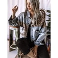 thumbnail image 4 of Womens Button Down Distressed Leopard Denim Jean Jacket Washed Long Sleeve Ripped Cheetah Jean Coat Light Blue XL, 4 of 7