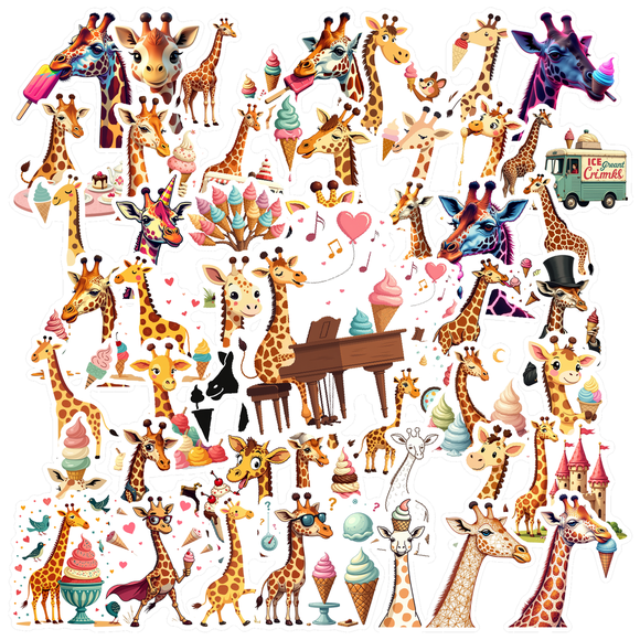 cartoon Giraffe Theme Stickers, Waterproof Giraffe Theme Sticker for Water Bottle Laptop Phone Cases Planner Skateboard Luggage Helmet Party Favor Decor, Ideal for Adults Teens Teacher Rewards