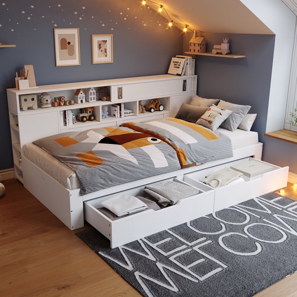Noble House Full Size Daybed Multifunctional Storage Bed Frame with Under-Bed Storage Drawers, White