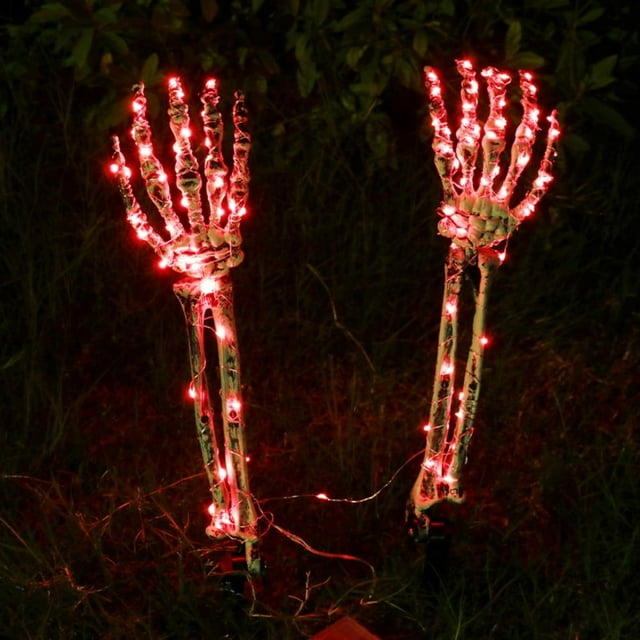 Halloween Decorations Lighted Skeleton Arm Stakes 2PCS 100 LED Skeleton Hand Stakes Waterproof Battery Operated Light Up Holiday Party Home Yard Indoor Outdoor Decor.