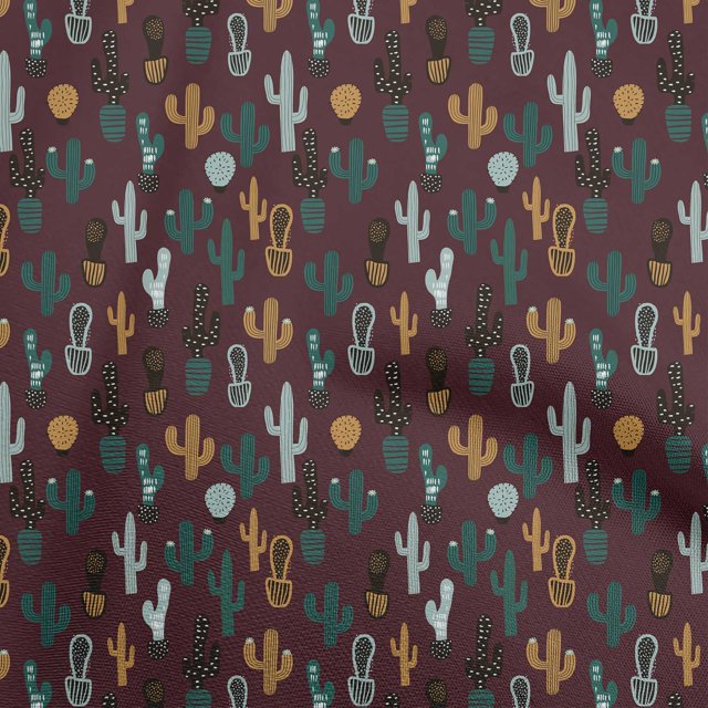 oneOone Velvet Brown Fabric Cactus Fabric For Sewing Printed Craft Fabric By The Yard 58 Inch Wide