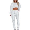 thumbnail image 1 of IROINNID Survêtement pour Femmes Ensemble 2 Pcs Économies Col Rond Couleur Unie Chandail Court Nombril Chandail à Manches Longues Décontracté Pantalon à Cordon Costume Ensemble Athlétique, Blanc, 1 of 9