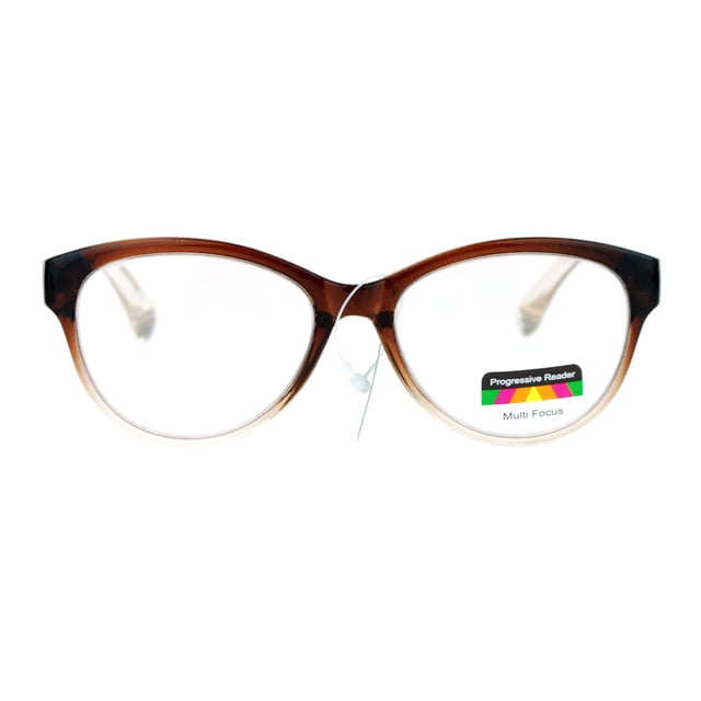 SA106 Cat Eye Multi 3 Focus Progressive Reading Glasses Brown +1.0