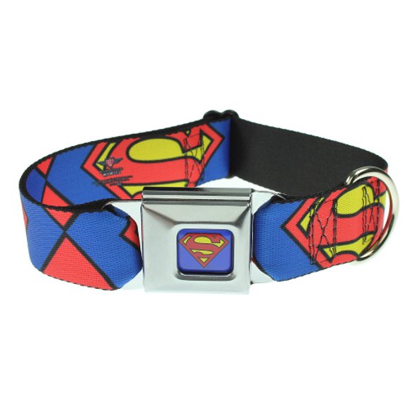 (widemedium) - Dog Collar SMC-Superman Blue - Superman Shield CLOSE-UP Blue Red Yellow - Pet Collar