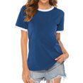 thumbnail image 1 of Women White Border Tee Crew Neck Short Sleeve Plain Top, 1 of 2
