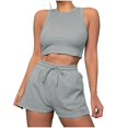 thumbnail image 1 of ShomPort Womens 2PC Matching Set Sleeveless Round Collar Crop Tops High Elastic Waisted Drawstring Shorts Comfort Athletic Outfits, 1 of 6