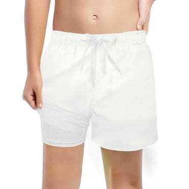 Wdgfv Boys Fashion Swim Trunks with Built-In Compression Liner Stretchy Quick-Dry Swimwear for Active Kids Grey 10-12 Years