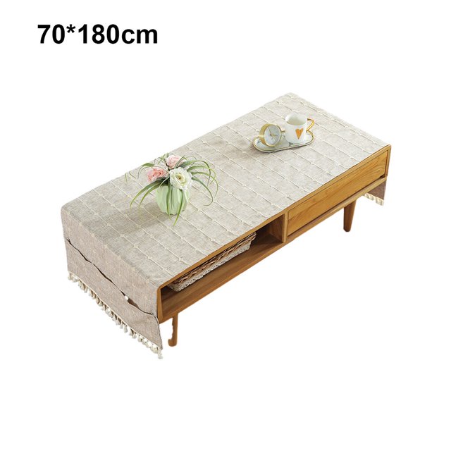 Cotton Linen Tablecloth Rectangular TV Cabinet Coffee Desktop Fringe Waterproof Table Cloth for Dining Hall Garden 70*180cm Embroid/Light coffee