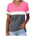 thumbnail image 1 of Yuyuzo T-Shirts pour Femmes Manches Courtes Décontractés Col en V Tops d'Été Color Block Tees Amples, 1 of 4