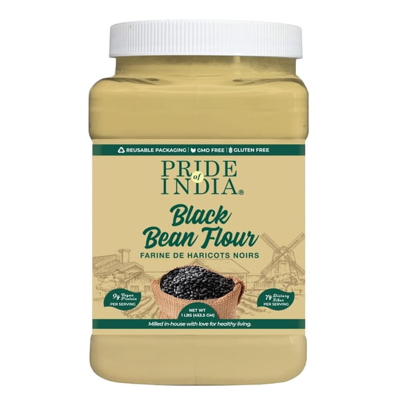 Pride of India- Black Bean Flour 1 lbs (454 gm) Rich Earthy Taste Freshly Milled in Small Batches | Used for Cooking Baking Coating Thickening Agent | Ideal for Cakes Gravies Noodles Smoothies