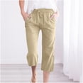 thumbnail image 2 of AherBiu Capris Grande Taille pour Femmes en Coton et Lin d'Été Décontractés Pantalons Capri Taille Haute Droits Raccourcis, 2 of 5