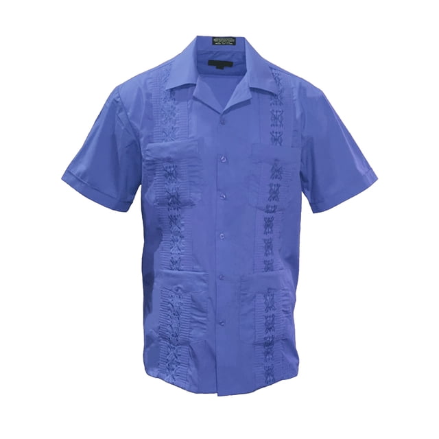 Gravity Threads Mens Guayabera Summer Shirt - French Blue - Small