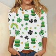 thumbnail image 1 of Mceream T-Shirt de la Saint-Patrick à Manches 3/4 pour Femme, Blouses à Col Rond, Décontracté, Vacances, Trèfle Irlandais, T-Shirts Graphiques, Tunique d'Été Amusante, Hauts de Festival, Grande Taille, Vert, TG, 1 of 5
