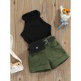 thumbnail image 3 of Faithtur Toddler Girl Summer Clothes Set, Solid Ribbed Mock Neck Vest + Shorts with Pockets + Waist Bag, 3 of 9