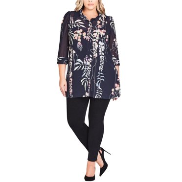 City Chic Blouse à Boutons à Motif Floral pour Femme, Bleu, Grande Taille, P/16W