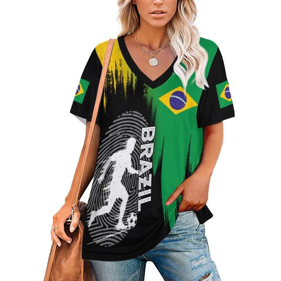 Chandail de Soccer Brésilien pour Femmes 2026, Fans de Soccer, avec Drapeau de Nation, Chandail Personnalisé