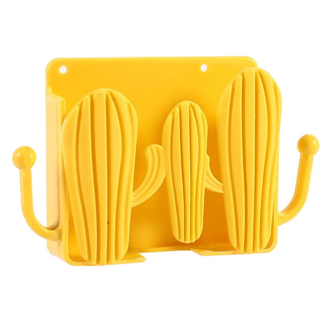 Wall Mounted Cactus Storage Box Punch-free Self-adhesive Remote Controller Mobile Phone Charging Organizer Holder Household Hook Bright Yellow