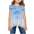 thumbnail image 1 of MeetoTime Kids Short Sleeve Tops Summer Casual Round Neck Gradient Color Lace Layered T-Shirt Tee for Girls, 1 of 4